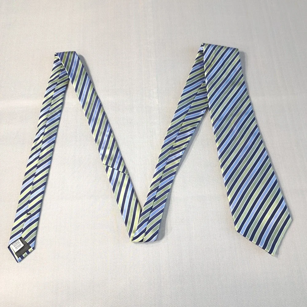 Geoffrey Beene Extra Long Men's Tie Blue/Green‎ Stripes 100% Silk Made In China